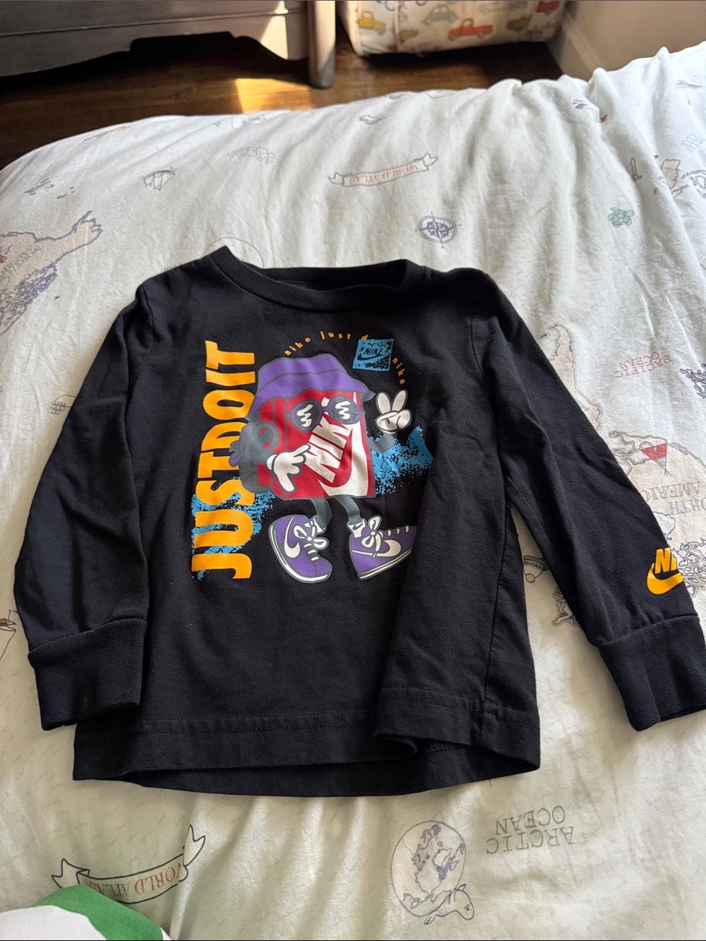 Nike Black Long-Sleeve 'Just Do It' Graphic Tee with Colorful Sneaker Character